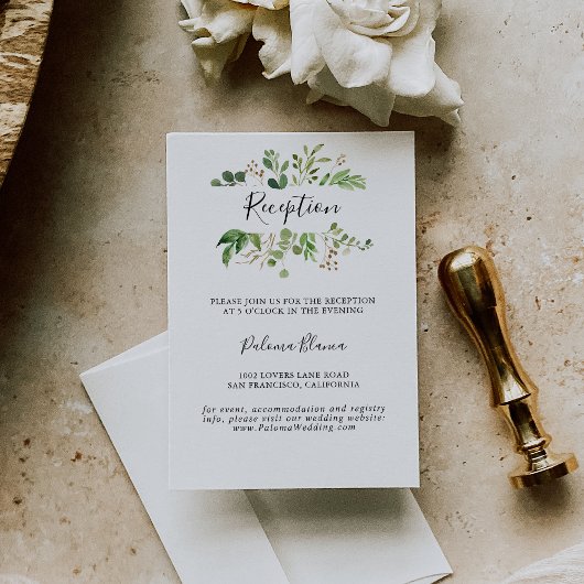 ユーカリシンプルブラウンフローラウェディングレセプション エンクロージャーカード