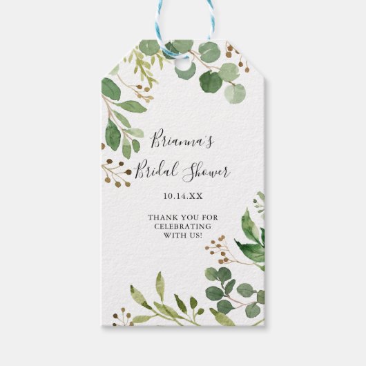 ユーカリシンプルブラウンフローラブライダルシャワー ギフトタグ (正面)