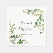 ユーカリシンプルブラウンフローラベイビーシャワー スタンダードカクテルナプキン (正面)