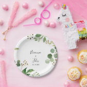 ユーカリシンプルブラウンフローラ結婚ズケーキ ペーパープレート (パーティー)