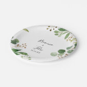 ユーカリシンプルブラウンフローラ結婚ズケーキ ペーパープレート (アングル)