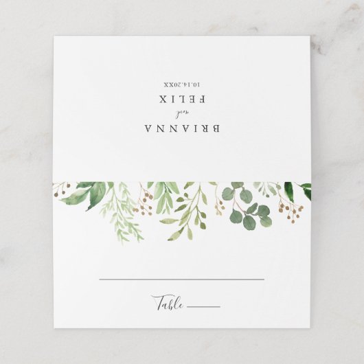 ユーカリシンプルブラウンフローラ結婚ズ座席表 プレイスカード (外部開封)