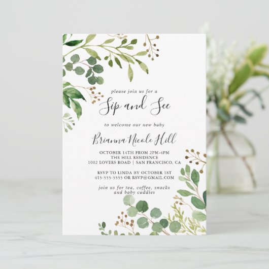 ユーカリシンプルブラウンフローラsipと参照 招待状 (スタンド正面)