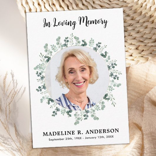 ユーカリシンプルプトゥス記念写真葬儀ありがとう ノートカード