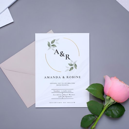ユーカリシンプルミニマルイニシャル結婚ズ 招待状