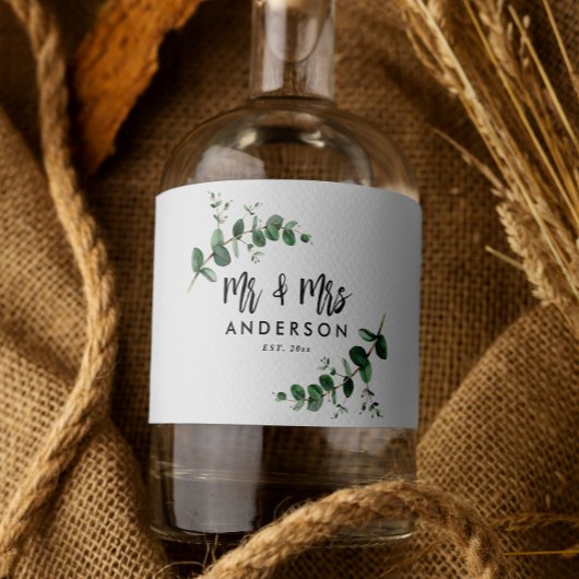 ユーカリシンプルラスモダントmrとmrsの好意 リキュールボトルラベル