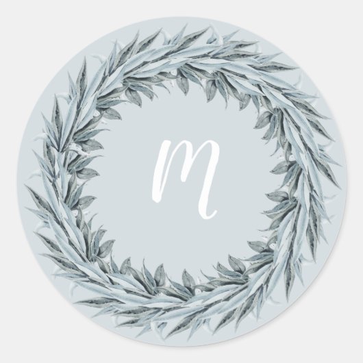 ユーカリシンプル | Wreath with Monogram ラウンドシール (正面)