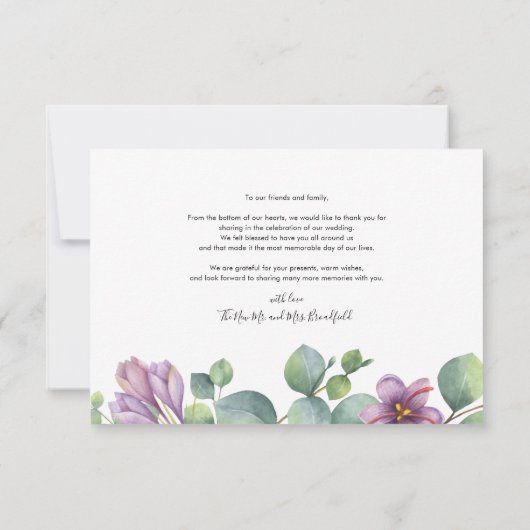 ユーカリスタイリッシュグリー結婚スクリプト サンキューカード (裏面)