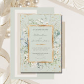 ユーカリデイジー金ゴールドセージ緑エレガントな結婚式 招待状