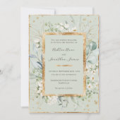 ユーカリデイジー金ゴールドセージ緑エレガントな結婚式 招待状 (正面)