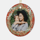 ユーカリトゥスとウィンターベリーリース写真クリスマス セラミックオーナメント (左)