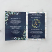 ユーカリネイビーブルーオールインワンQRコード結婚式 招待状 (内部)