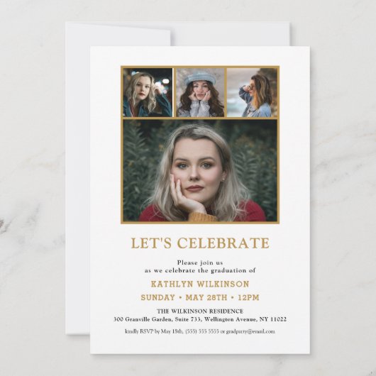 ユーカリハートリース金ゴールド幾何学写真グラード 招待状 (裏面)