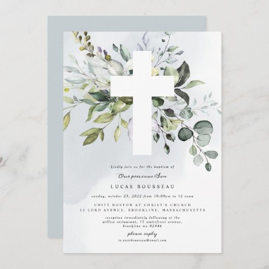 ユーカリバプティス《キリスト教》洗礼式や命名式ボーイ招待状 招待状 (正面/裏面)