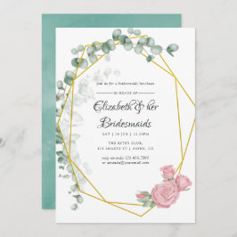 ユーカリバラ幾何学的ブリデスメイドランチョン 招待状