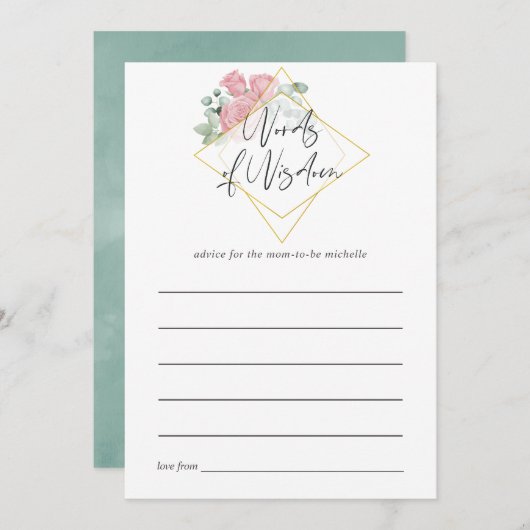 ユーカリバラ幾何学的ベビーシャワーママアドバイス アドバイスカード (正面/裏面)