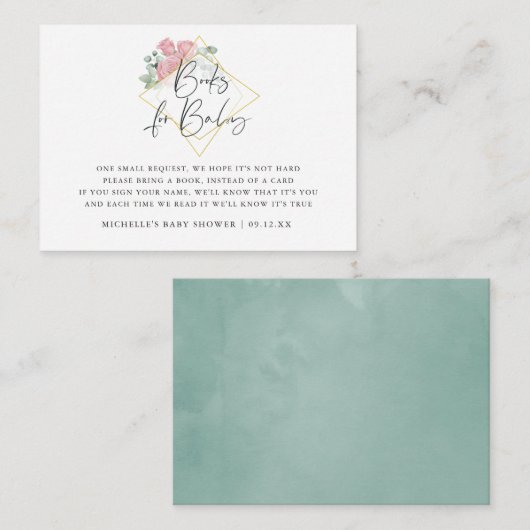 ユーカリバラ幾何学赤ちゃんシャワーブックリクエスト エンクロージャーカード (正面/裏面)
