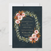 ユーカリバラ銅リースフレーム秋の結婚式 招待状 (正面)