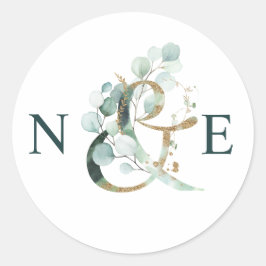 ユーカリパアンパサンド金ゴールドグリーン結婚ズ ラウンドシール