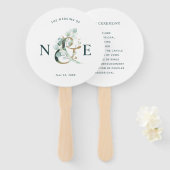 ユーカリパアンパサンド金ゴールドグリーン結婚式 プログラム ハンドファン (正面&裏面)