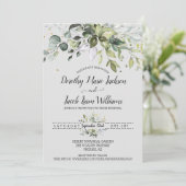 ユーカリパーソナライズされたカリの緑の結婚葉 招待状 (スタンド正面)