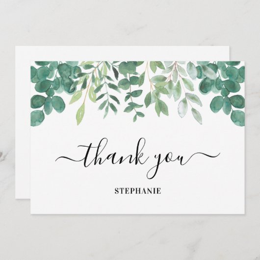 ユーカリパーソナライズされたカリ緑のサンキューカード サンキューカード (正面/裏面)