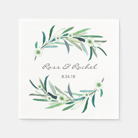 ユーカリパーソナライズされたフローラ結婚ナプキン スタンダードカクテルナプキン (正面)