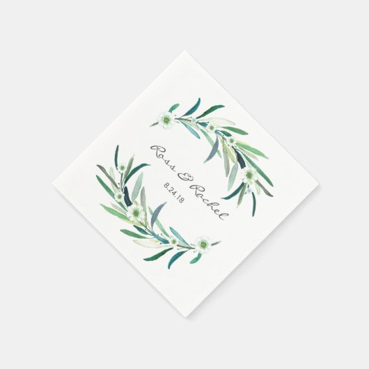 ユーカリパーソナライズされたフローラ結婚ナプキン スタンダードカクテルナプキン (角)