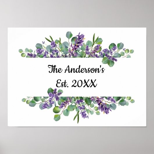 ユーカリパーソナライズされたラベンダーグリーン結婚リー ポスター (正面)