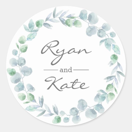 ユーカリパーソナライズされた庭園の結婚式シール ラウンドシール (正面)