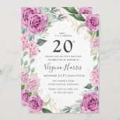 ユーカリパープルフラワーツィンティ 20歳の誕生日 招待状 (正面/裏面)