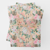 ユーカリピンクホワイトフラワーボホ ブラルブライダルバースデー ラッピングペーパーシート (インサイチュ)