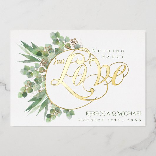 ユーカリファンシープタスのエレガント愛は結婚ない 箔招待状 (正面)