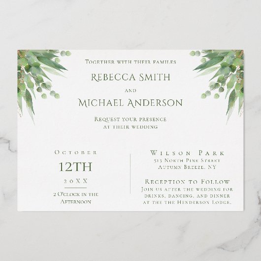 ユーカリファンシープタスのエレガント愛は結婚ない 箔招待状 (裏面)