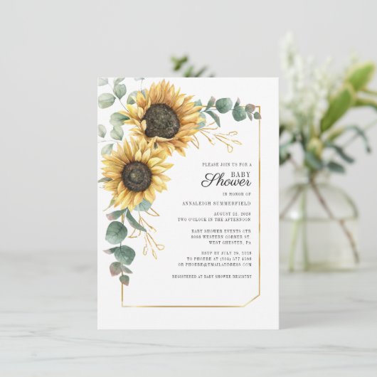 ユーカリフローラひまわり台本ベビーシャワー 招待状 (スタンド正面)