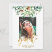 ユーカリフローラエレガント金ゴールドスクリプトの卒業 案内状 (正面)