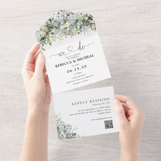 ユーカリフローラオールインワンウェディング招待 オールインワン招待状 (貼ってはがせる)