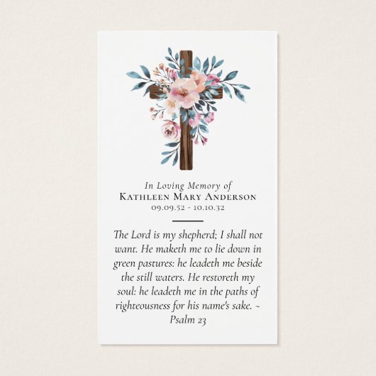 ユーカリフローラクロスフォトメモリアル祈りの言葉カード (裏面)