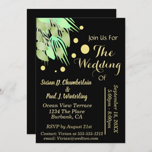 ユーカリフローラグリーナリーブラック&金ゴールドズ 招待状 (正面/裏面)