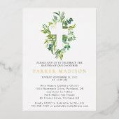 ユーカリフローラグリーンズクロスバプテスマ金ゴールド 箔招待状 (正面)