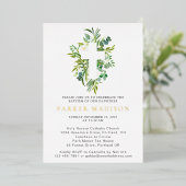 ユーカリフローラグリーンズクロスバプテスマ金ゴールド 箔招待状 (立ち正面)