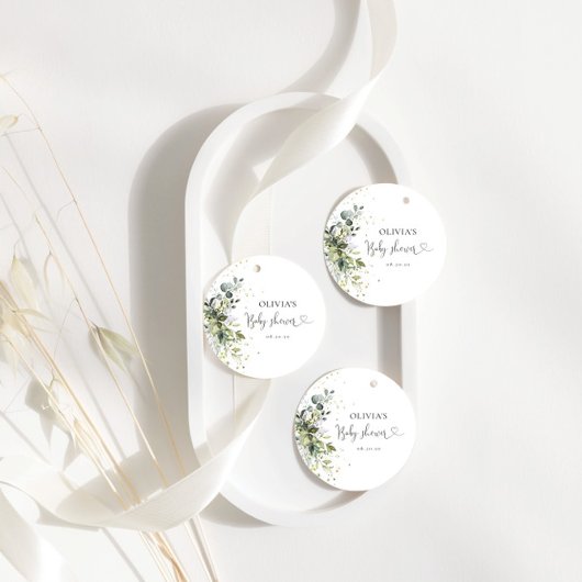 ユーカリフローラグリーンリーベビーシャワーメッセージカード フェイバータグ