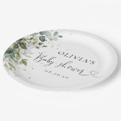 ユーカリフローラグリーンリーベビーシャワー ペーパープレート (アングル)