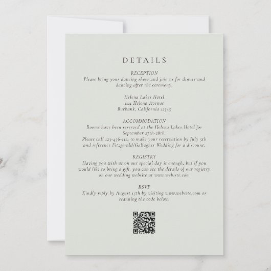 ユーカリフローラセージ緑すべて結婚の 招待状 (裏面)