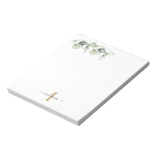 ユーカリフローラセージ緑モノグラムスクリプト名 ノートパッド (回転)