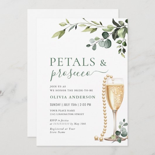 ユーカリフローラブライダルシャワー花びら&プロセッコ 招待状 (正面/裏面)