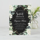 ユーカリフローラブラックSweet sixteen16誕生日 招待状 (スタンド正面)