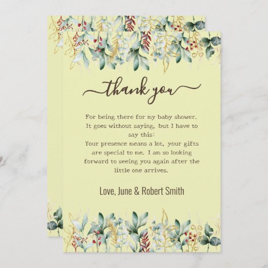 ユーカリフローラベビーサンキューカード 招待状 (正面/裏面)