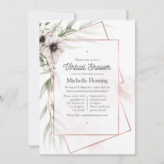 ユーカリフローラ幾何学仮想ベビーシャワー 招待状 (正面)