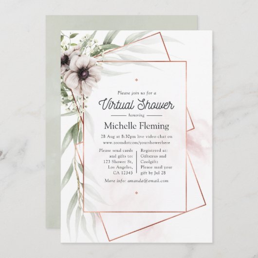 ユーカリフローラ幾何学仮想ベビーシャワー 招待状 (正面/裏面)